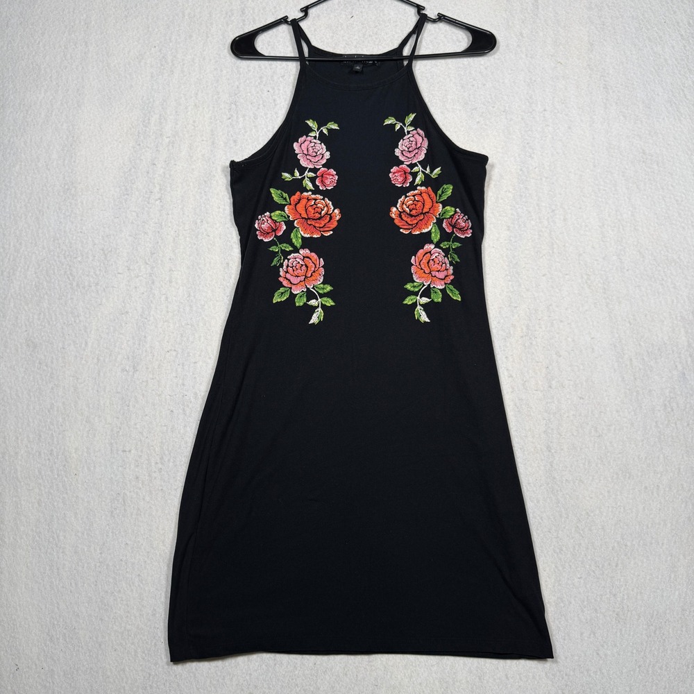Derek Heart Black Floral Printed Halter Neck Mini Dress Large